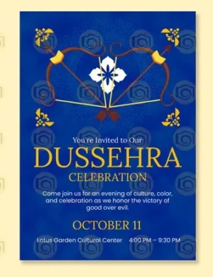 Dussehra Celebration Invitation Card Template Featuring Vibrant Colors And Festive Designs